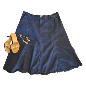 Southern Lady Dark Wash A Line Midi Jean Skirt Plussize 18W